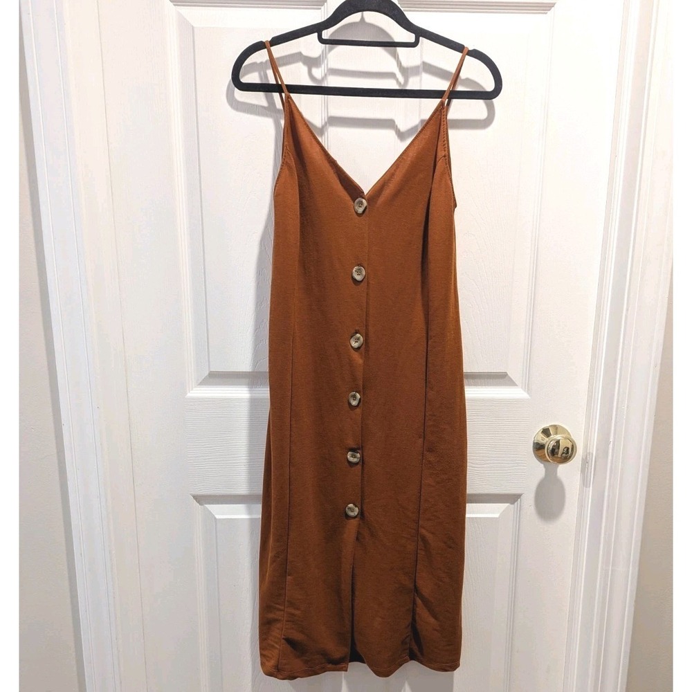 Coastal Boho Rust Midi Slip Dress Zara Button Front Minimalist Size M